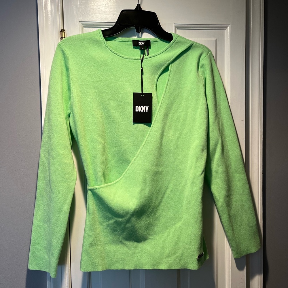 NWT DKNY Neon Green Long Sleeve Wrap Style Shirt sz M